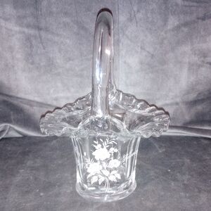 Vintage Fenton Glass Ruffle Edge Basket w Flowers & Happy 25th Anniversary EUC